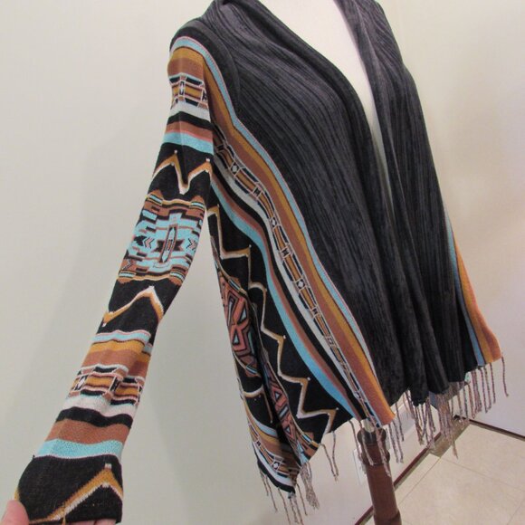 Billabong Aztec Fringe Wrap Cardigan Sweater Medium - Picture 1 of 16
